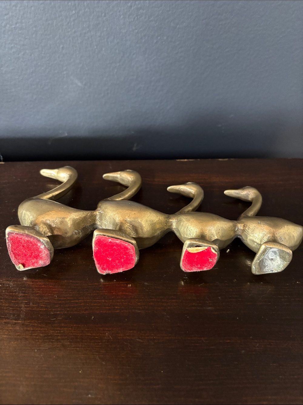 Vintage Solid Brass Ducks in a Row Four Goose Flock MCM Paperweight Cottage-core - Picture 7 of 10